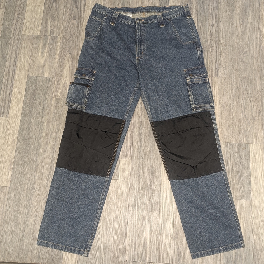Carhartt Blue Denim Cargo Pants with Black Panels